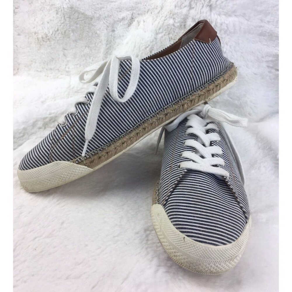 Bass Sandy Lace Espadrilles Loafers Sneakers Blue White Stripe Leather 8.5M